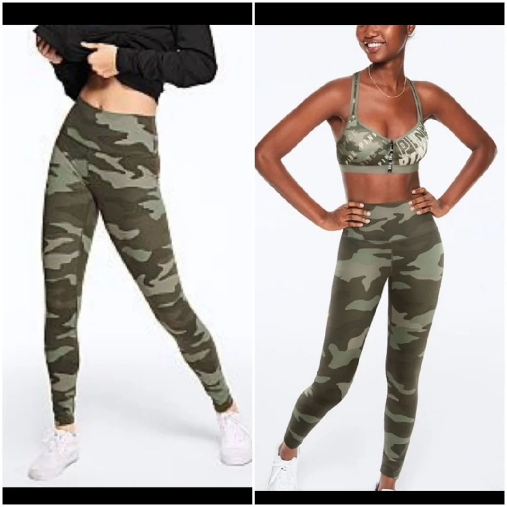 PINK VS Camo Leggings‎ Small Green